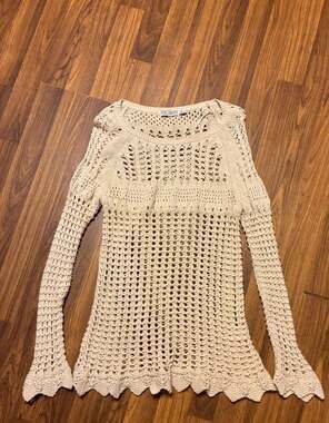 Retro Threads Beige Crochet Long Sleeve Open Knit Top